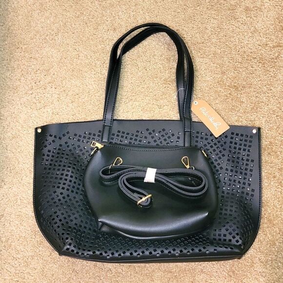 Pink Haley Black Mesh tote bag with a matching crossbody bag - Picture 2 of 16